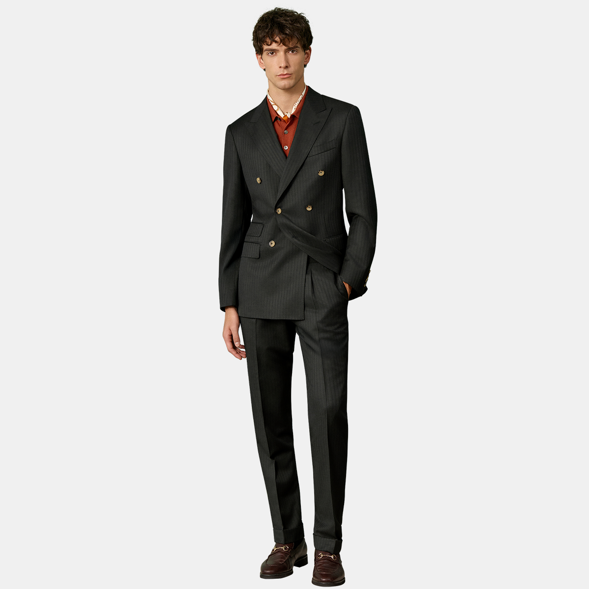 Midnight Green Mohair‑Wool Peak Lapel Formal Business Two-Piece Suit