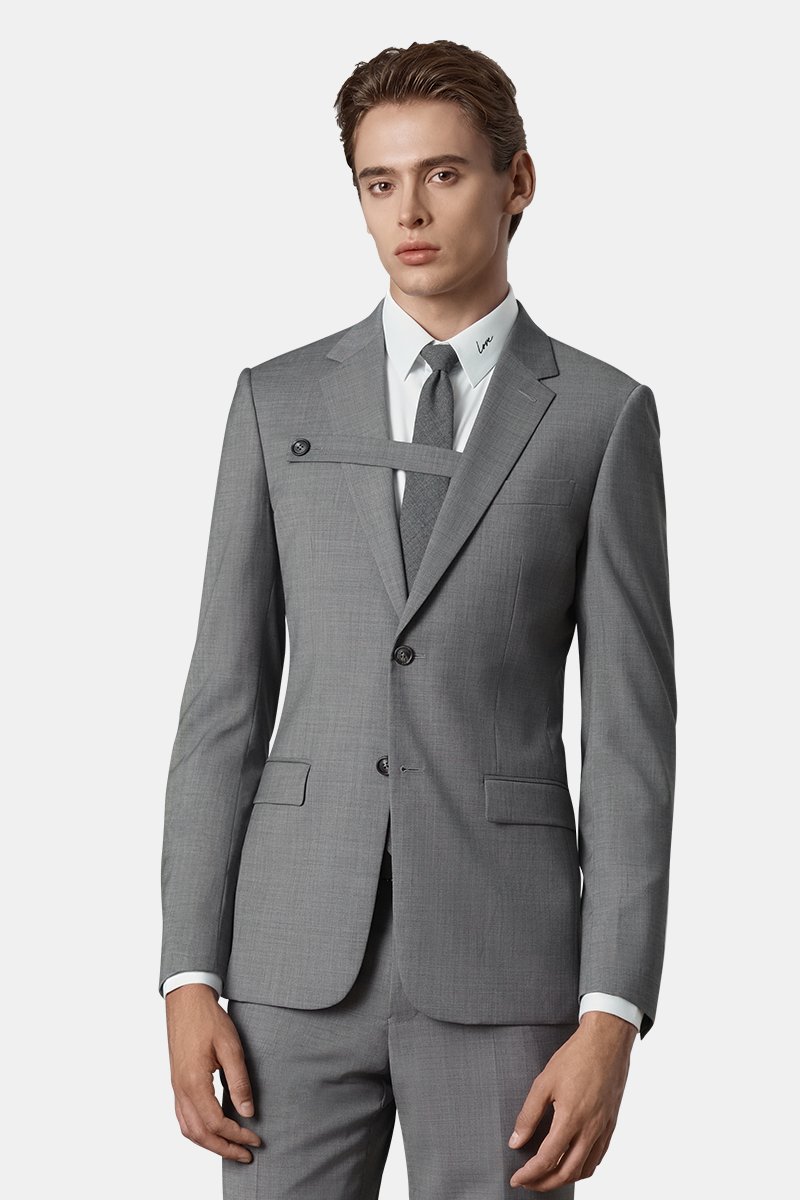 Grey Cool‑Series Wool‑Viscose‑Blend Casual‑Groom Two‑Piece Suit
