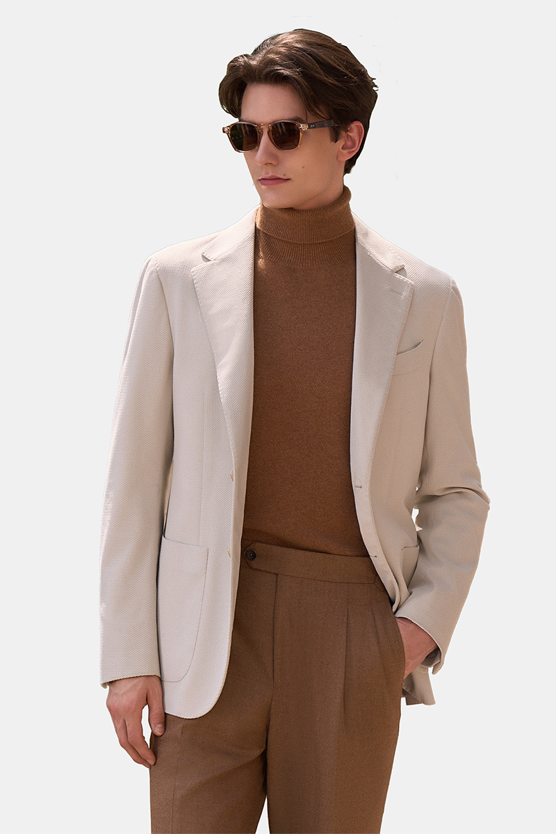 White Polyester Ultra‑Thin Half‑Canvas Single‑Breasted Blazer