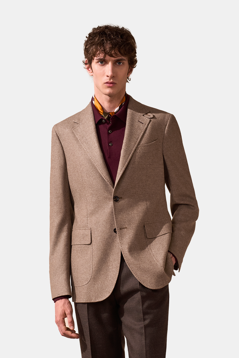 Brown Wool‑Blend Half‑Canvas Single‑Breasted Blazer