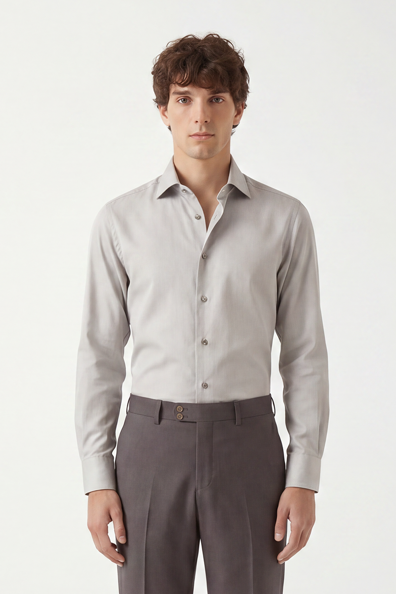 Grey Modal‑Viscose Stand‑Collar Men's Shirt