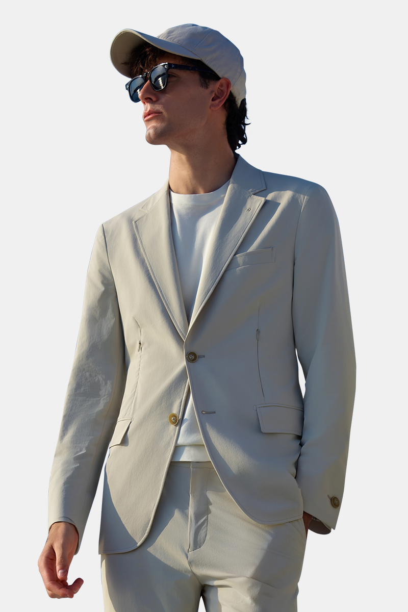 White 4‑Way‑Stretch Polyamide‑Blend Fused Sport‑Outdoor Two‑Piece Suit