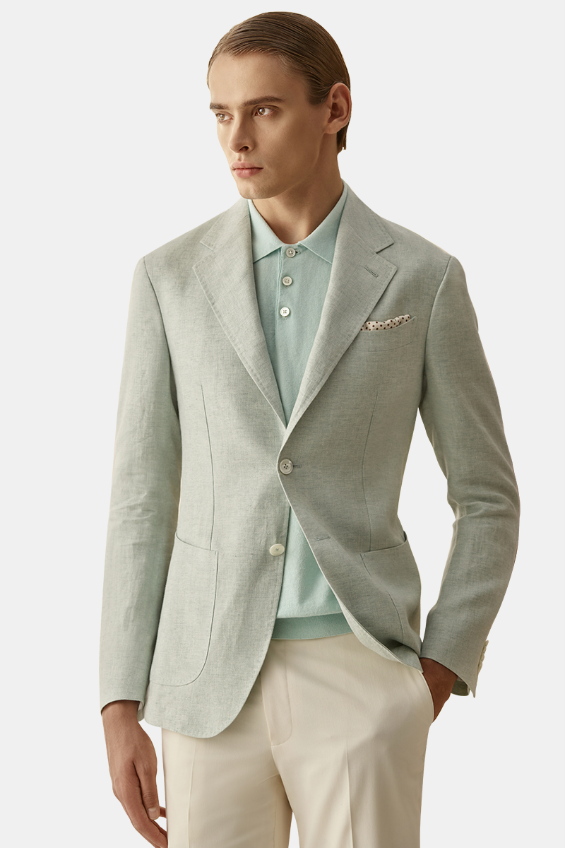Mint green Pure‑Linen Single Breasted Blazer