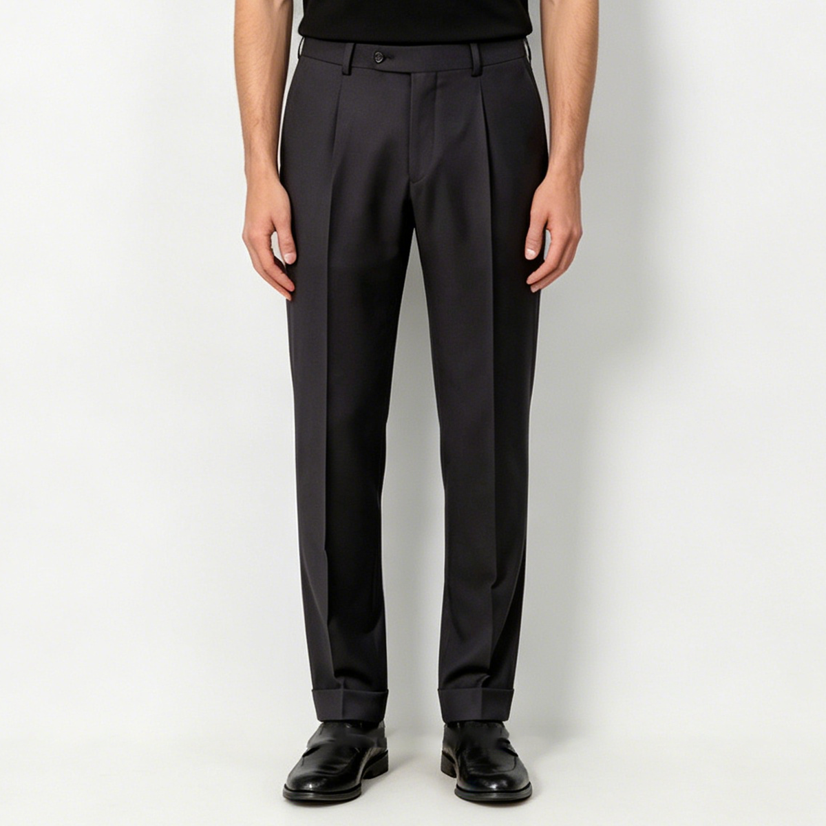 Black Low‑Gorge Peak‑Lapel Pure‑Wool Formal Business Two‑Piece Suit