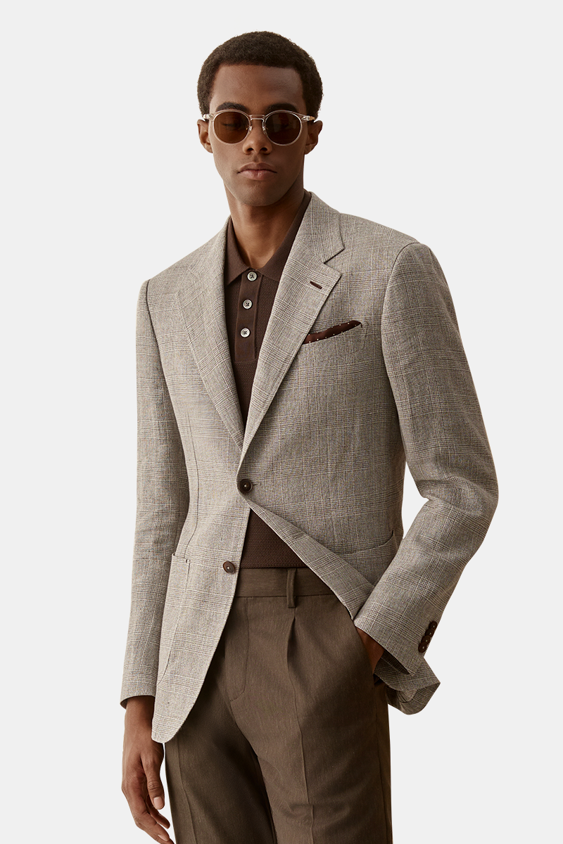 Light Grey Linen‑Cotton Half‑Canvas Blazer