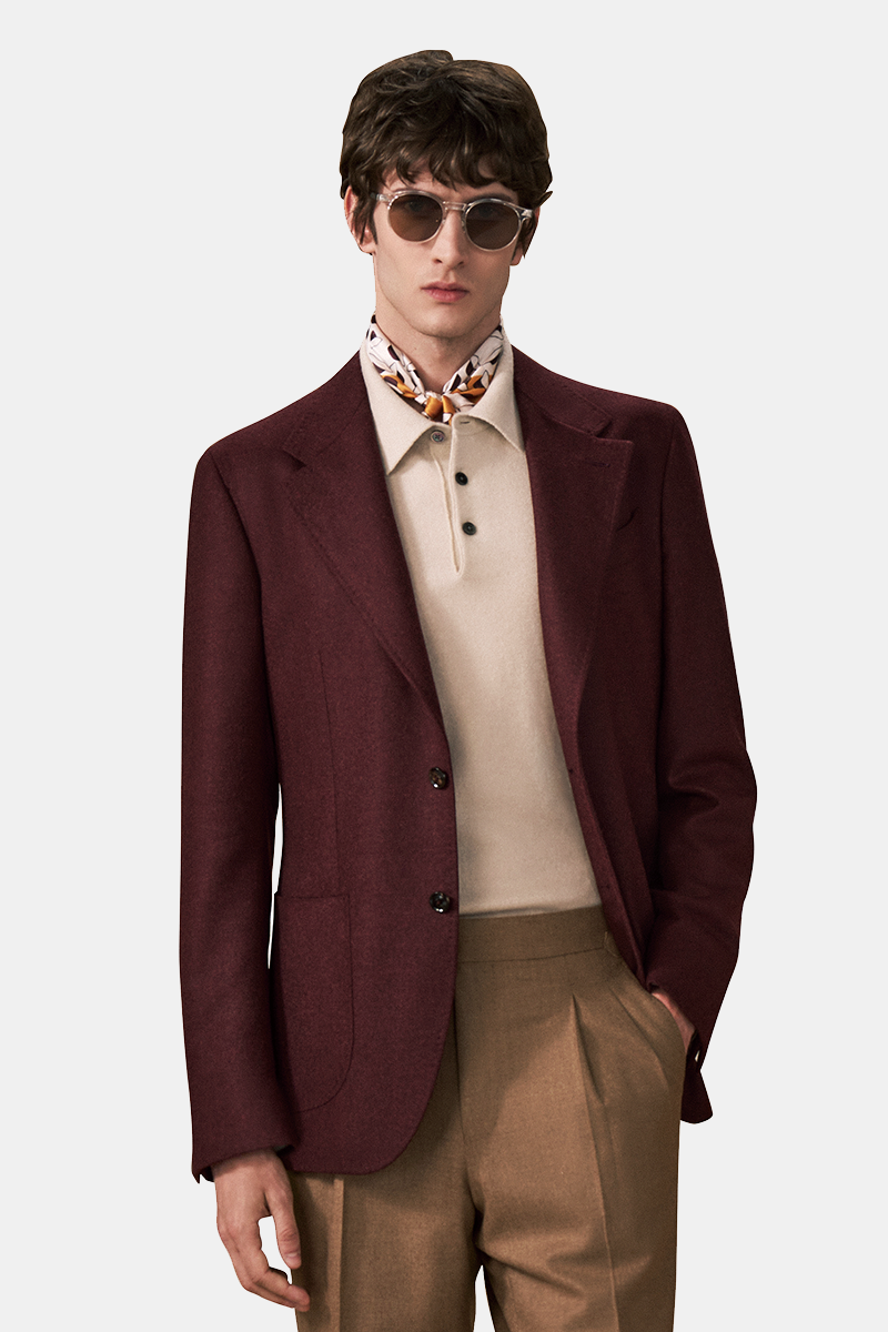 Burgundy Wool‑Worsted Silk Half‑Canvas Single‑Breasted Blazer