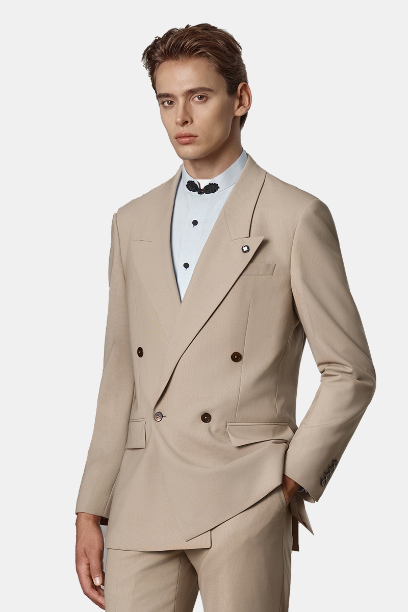 Brown Cool‑Series Twisted Pure‑Wool Fused Wedding Two‑Piece Suit