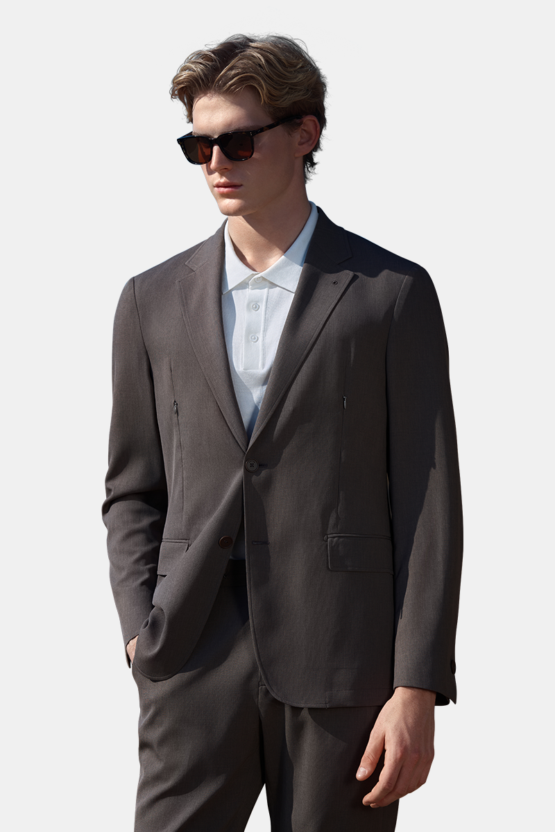 Brown Ultra‑Light Polyester Fused Sport‑Travel Casual Two‑Piece Suit