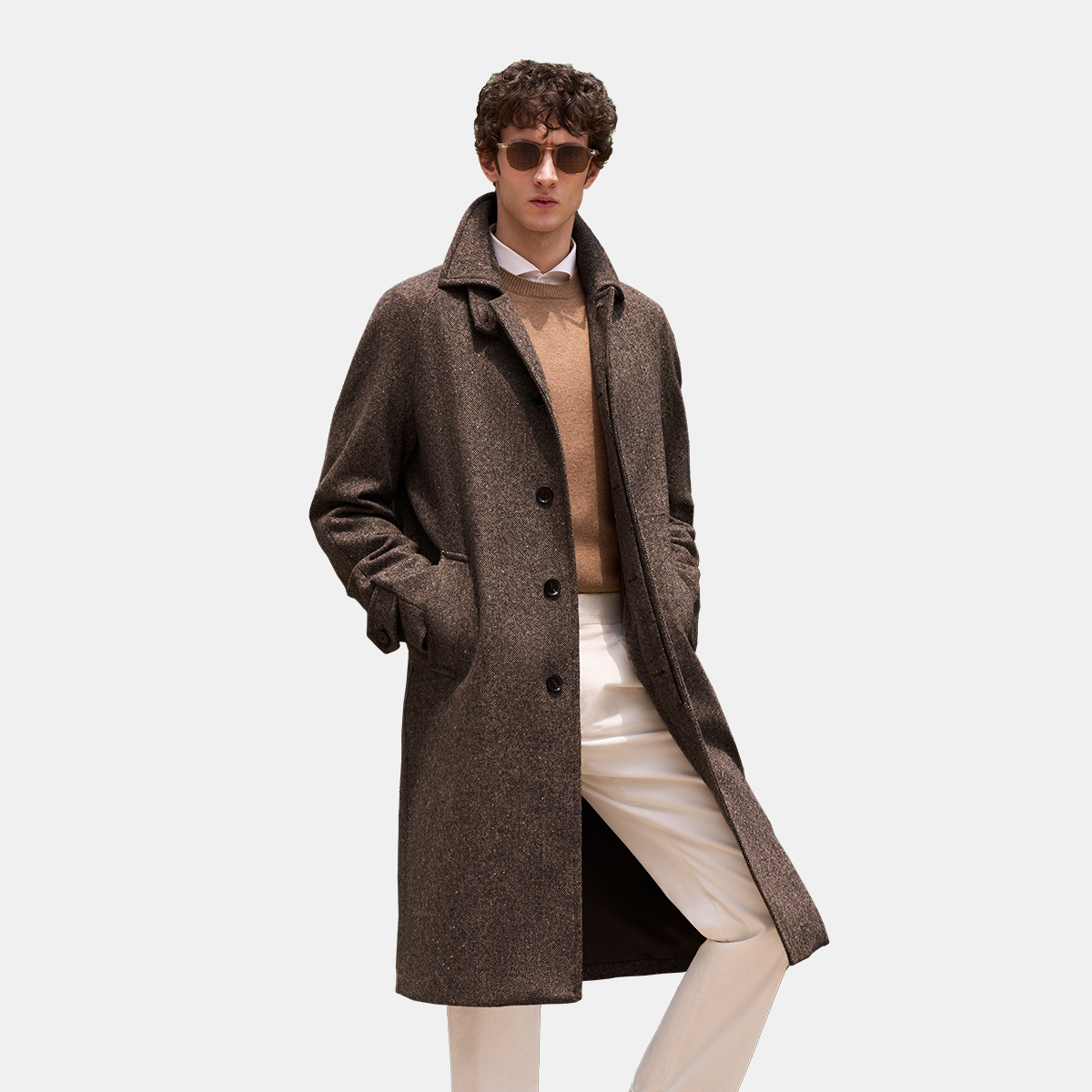 Dark Brown Wool 5‑Button Hidden Placket Overcoat