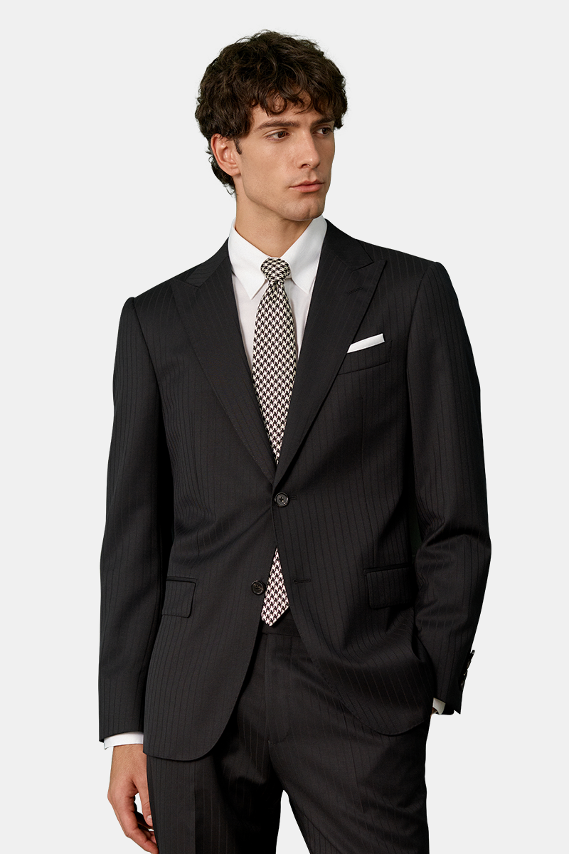Black Wrinkle Resistant Pure Wool Hidden Stripe Two‑Piece Suit