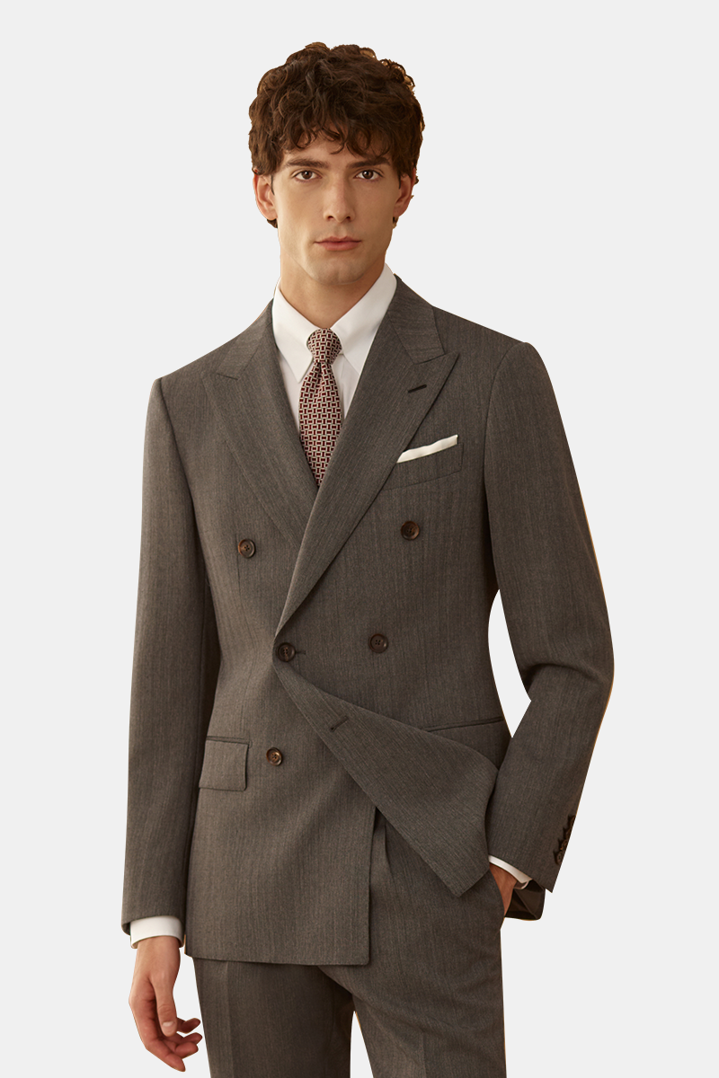 Grey 3D Texture Herringbone Two-Piece Suit
