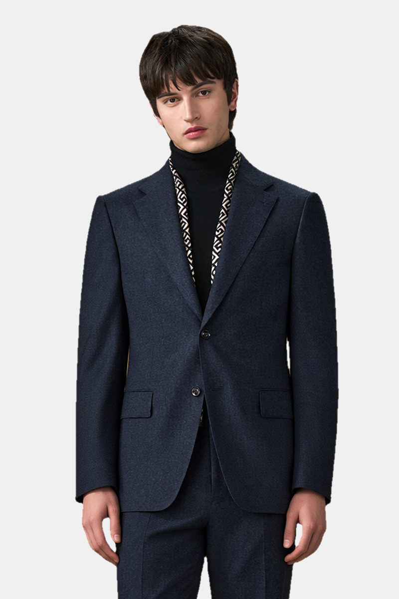 Navy Wool Half‑Canvas Single‑Breasted Two‑Piece Suit