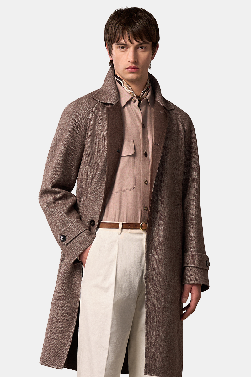 Dark Brown Wool‑Alpaca Double‑Faced 5‑Button Exposed‑Placket Overcoat