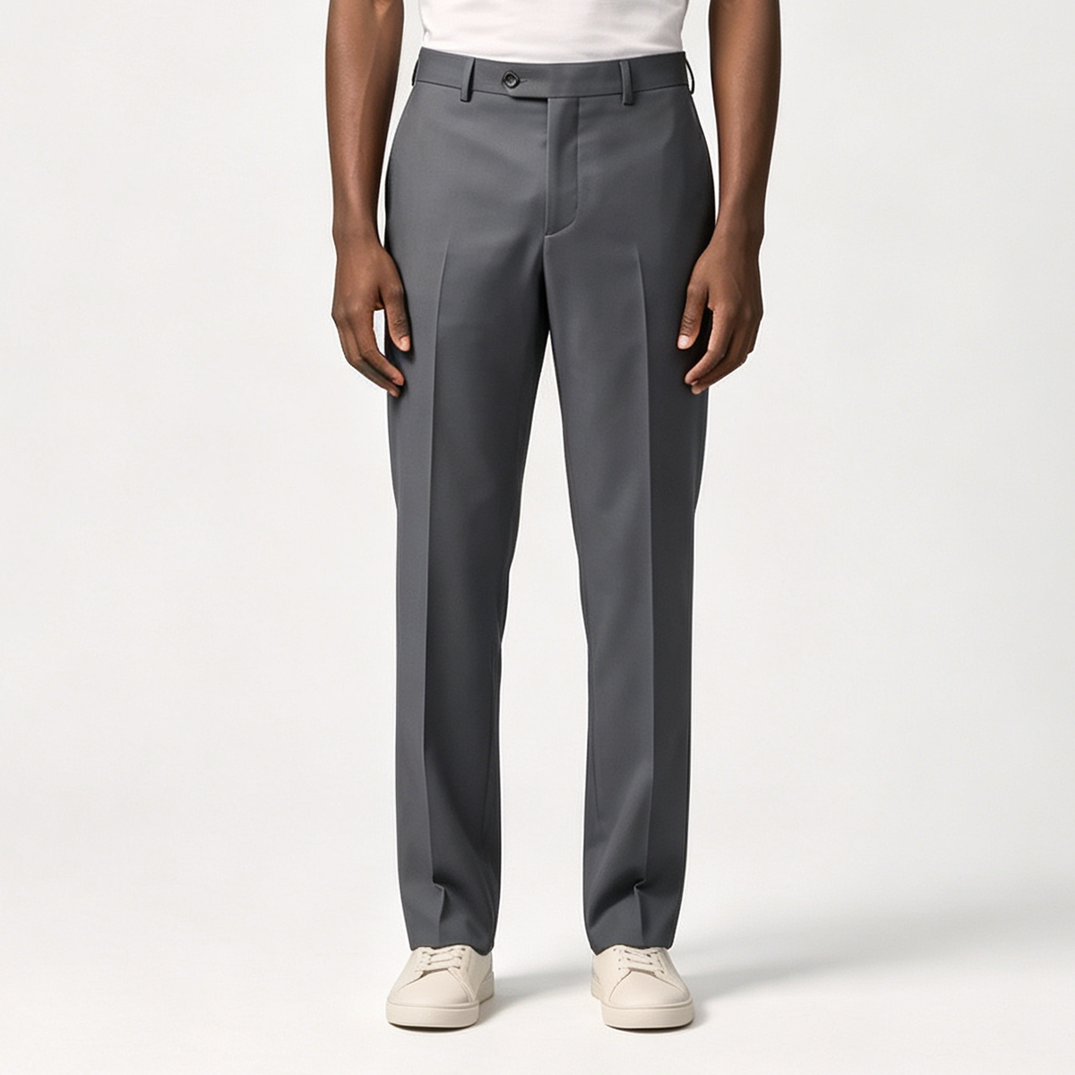 Gray Wool‑Polyester Fused Single‑Breasted Two‑Piece Suit