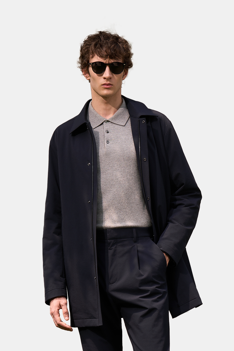 Navy PA‑Elastane Two‑Piece Trench Coat