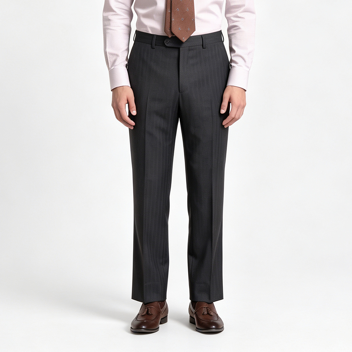 Dark Grey Pinstripe Pure‑Wool Half‑Canvas Two‑Piece Suit