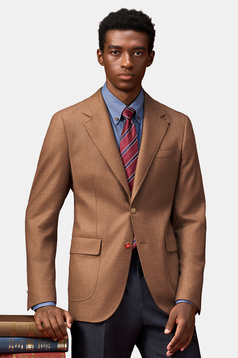 Brown Wool‑Wool‑Silk Half‑Canvas Single‑Breasted Blazer