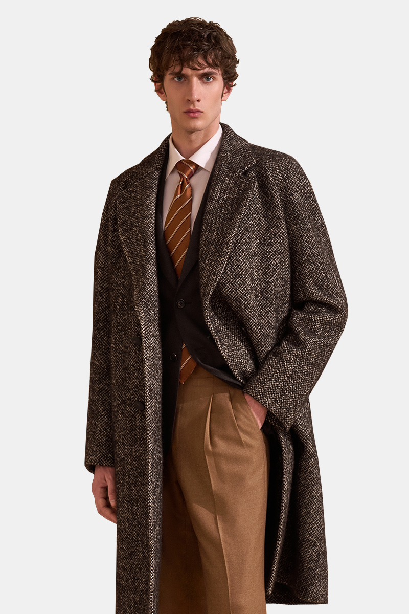 Dark Brown 4x2 Double‑Breasted Wool‑Blend Overcoat