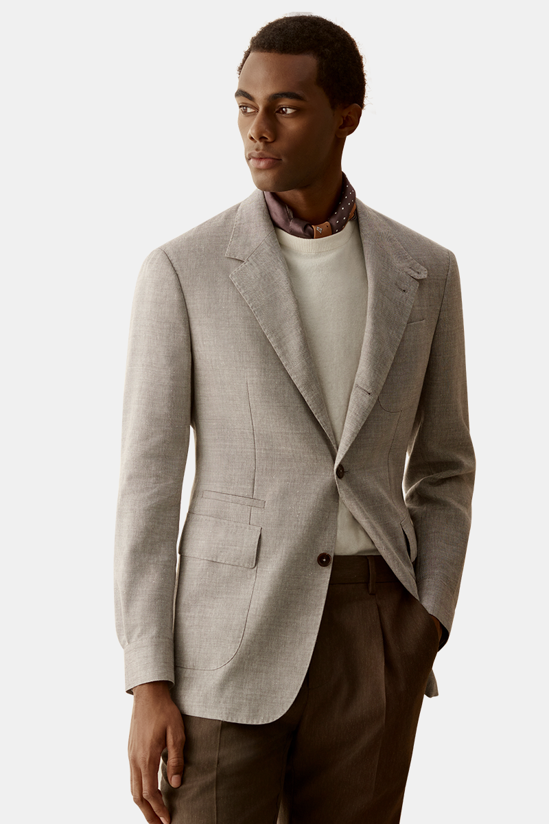 Grey Linen Wool Blend Slim Fit Single Breasted Blazer
