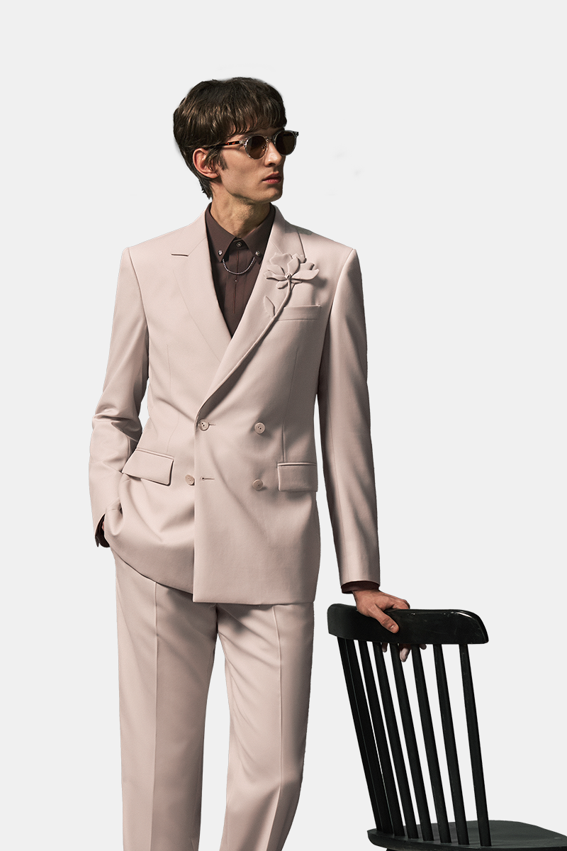 Gray Wool‑Polyester Half‑Canvas Double‑Breasted Two‑Piece Suit