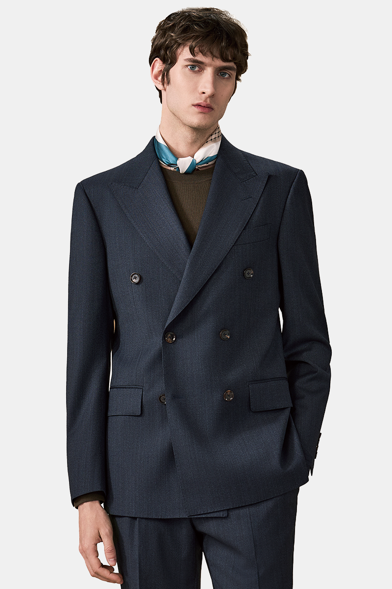 Navy Wool‑Polyester‑Elastane Double‑Breasted Two‑Piece Suit