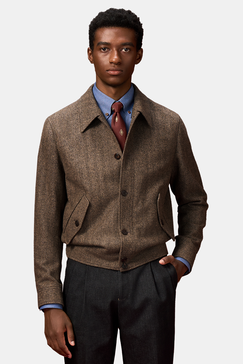Brown Wool‑Polyester 6‑Button Single‑Breasted Jacket