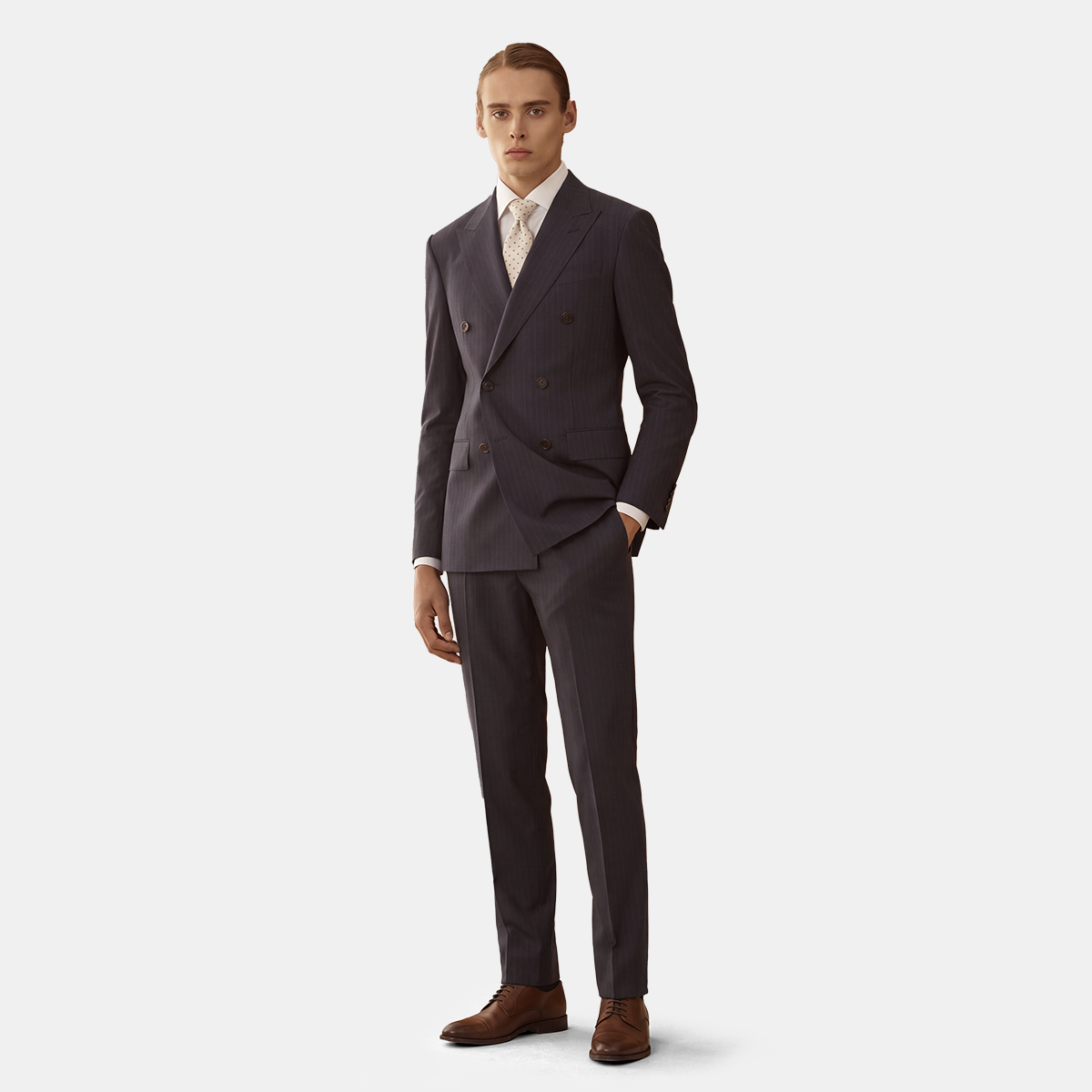 Navy Chalk Stripe Two-Piece Suit with Blue Piping