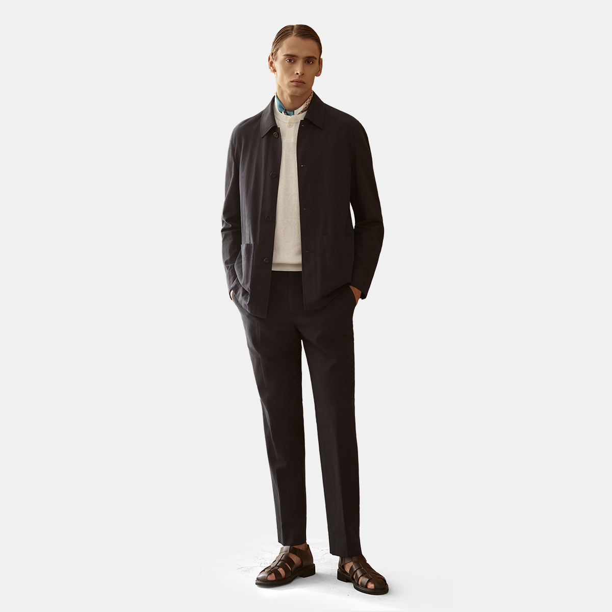Navy Linen Cotton Stretch Cooling Slim Fit Casual Casual Blazer
