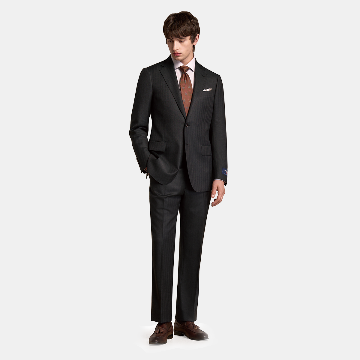 Dark Grey Pinstripe Pure‑Wool Half‑Canvas Two‑Piece Suit