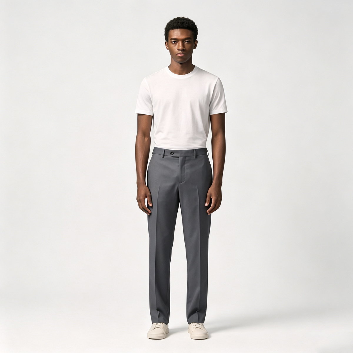 Gray Wool‑Polyester Fused Single‑Breasted Two‑Piece Suit