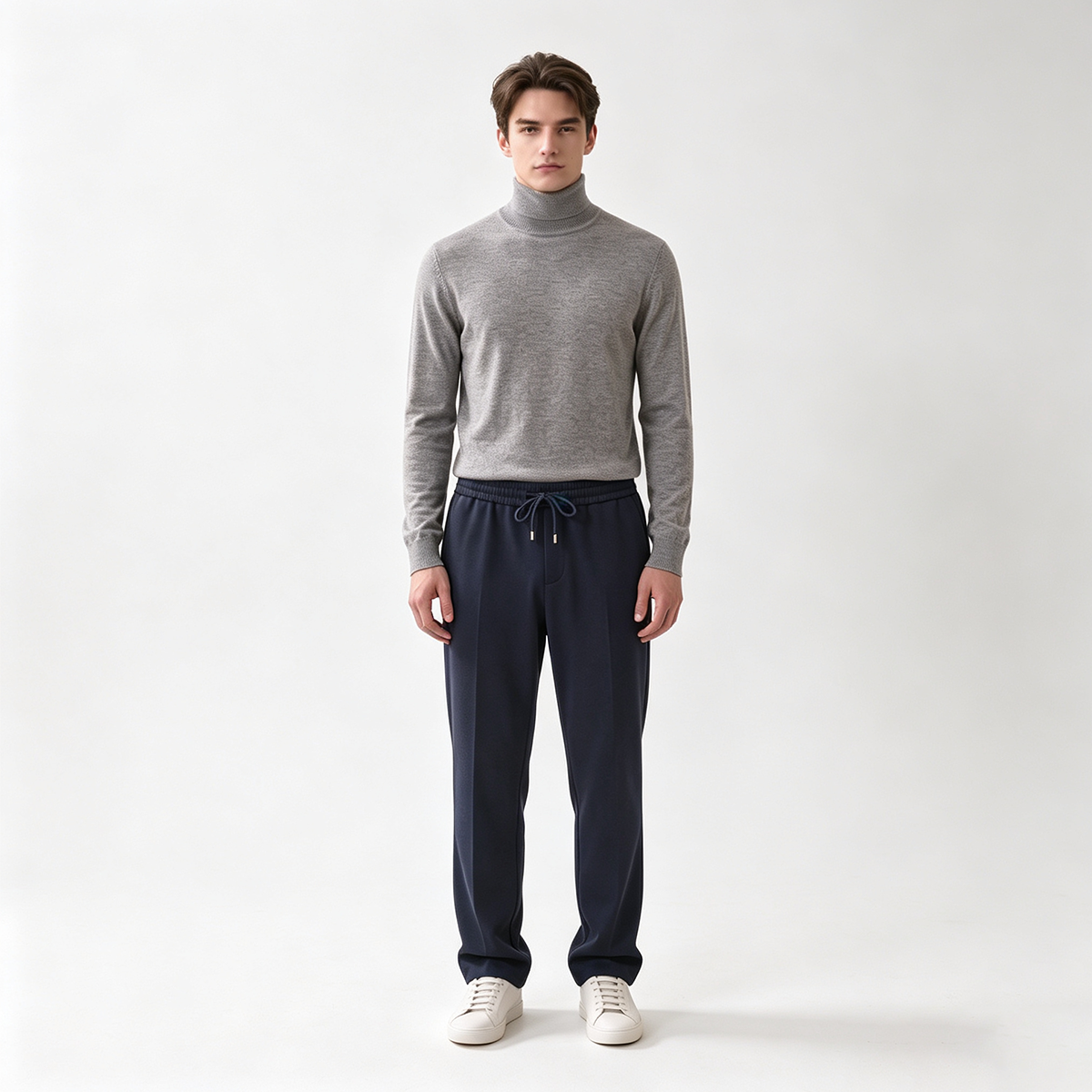 Navy Stand‑Collar with Exposed‑Teeth Center Zip Two-Piece Suit