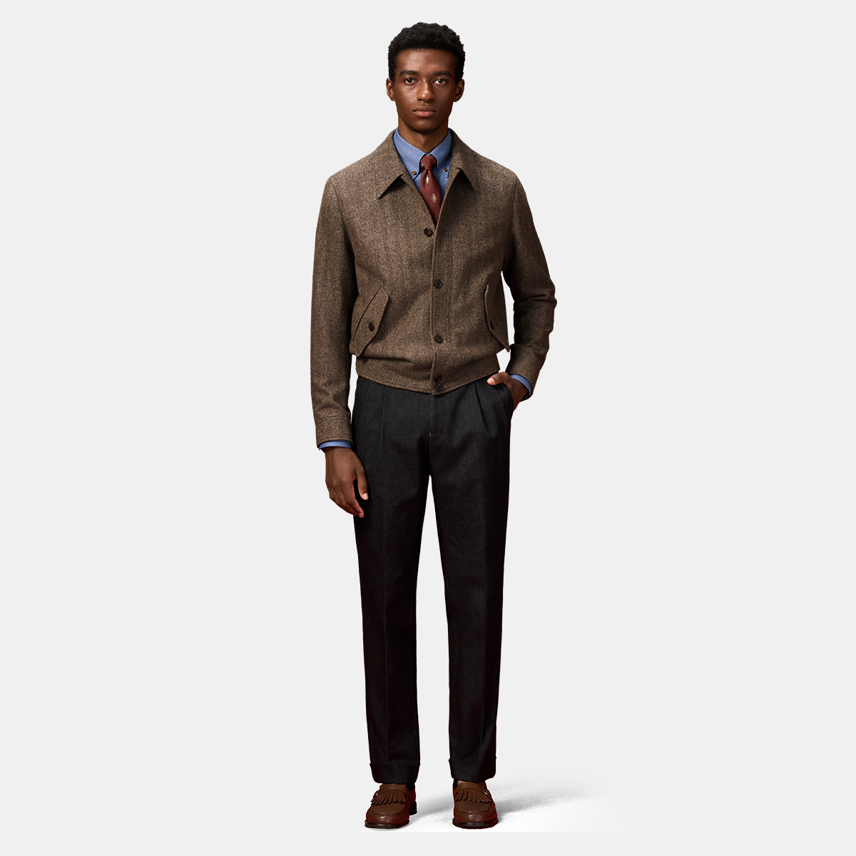Brown Wool‑Polyester 6‑Button Single‑Breasted Jacket