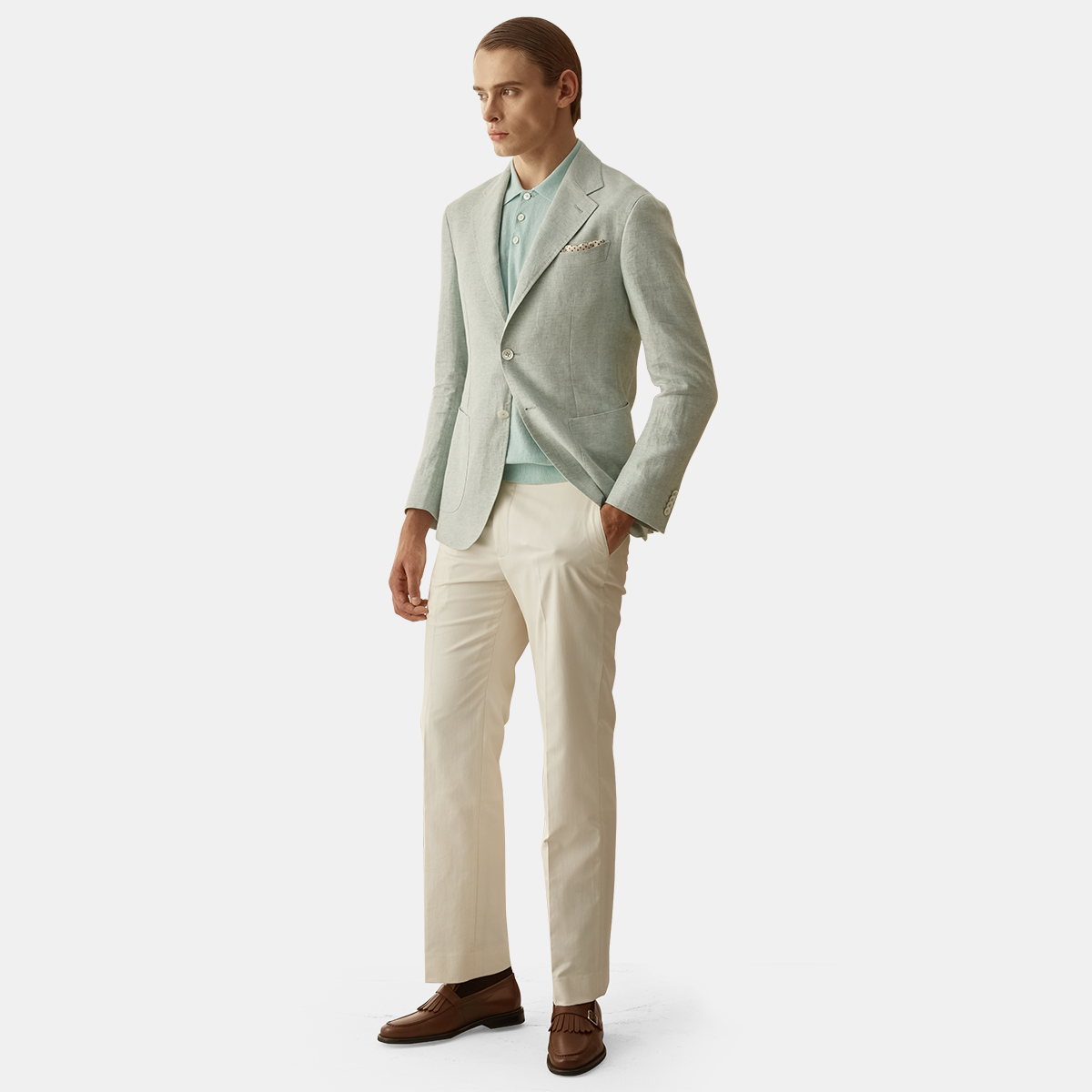 Mint green Pure‑Linen Single Breasted Blazer