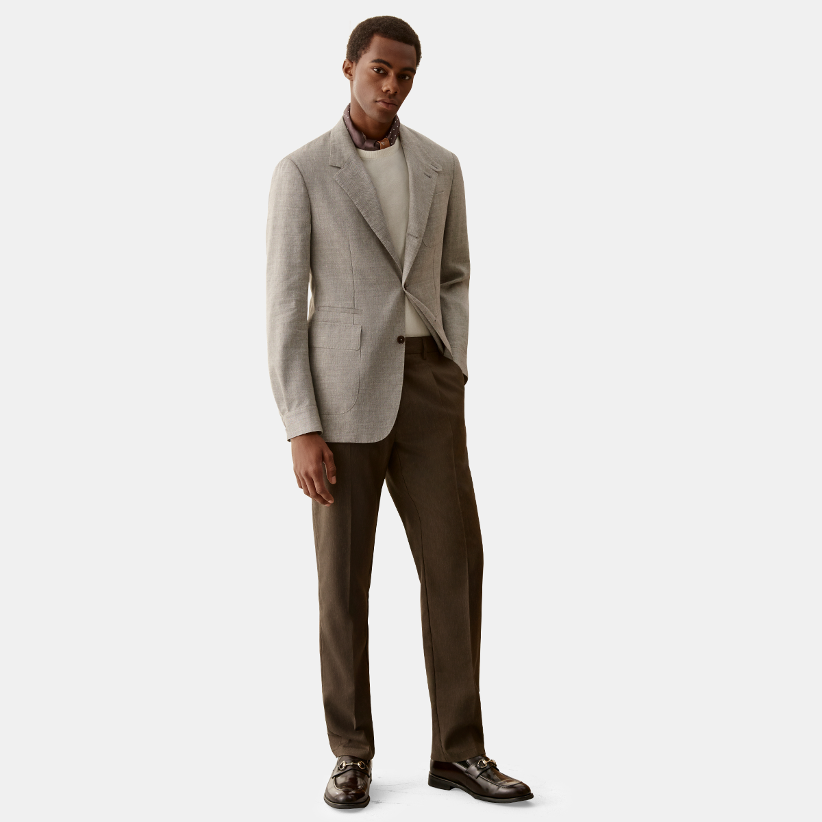 Grey Linen Wool Blend Slim Fit Single Breasted Blazer