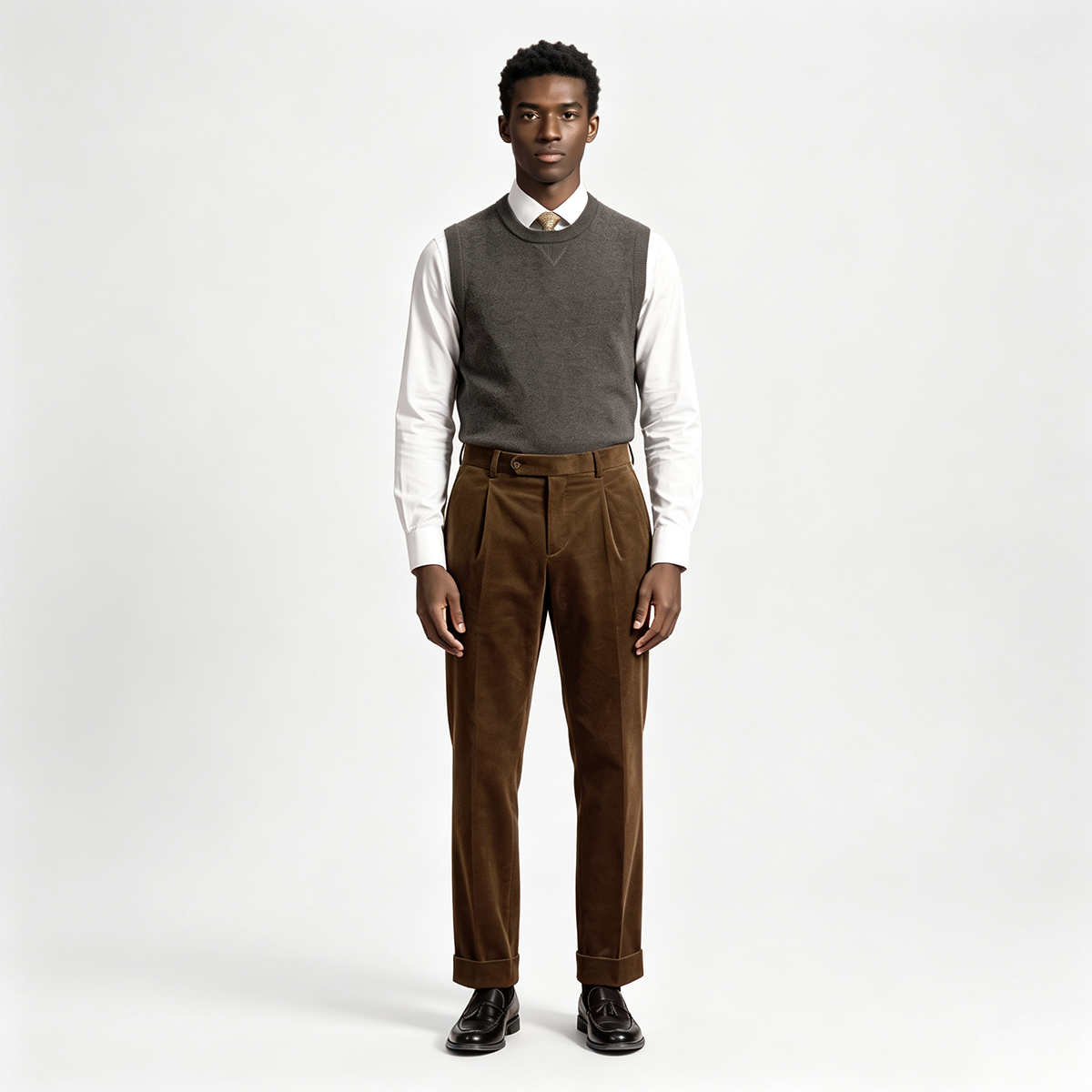Tan Cotton‑Elastane Fused Single‑Breasted Two‑Piece Suit