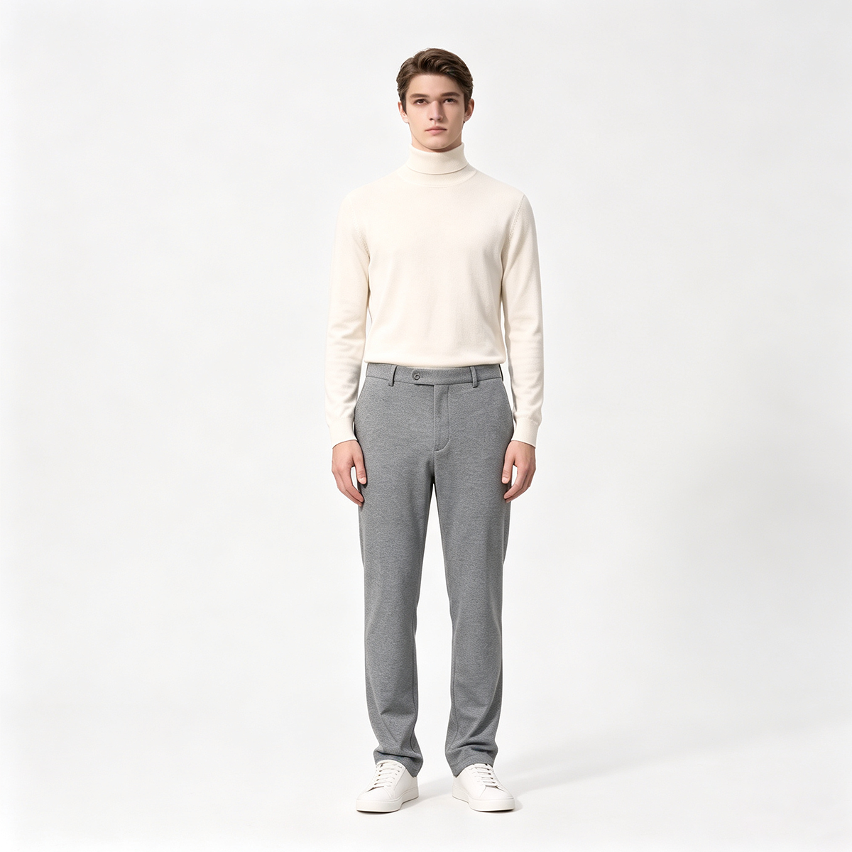 Gray Single‑Breasted Two‑Piece Suit with Detachable Hood