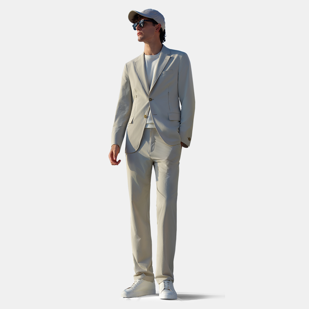 White 4‑Way‑Stretch Polyamide‑Blend Fused Sport‑Outdoor Two‑Piece Suit