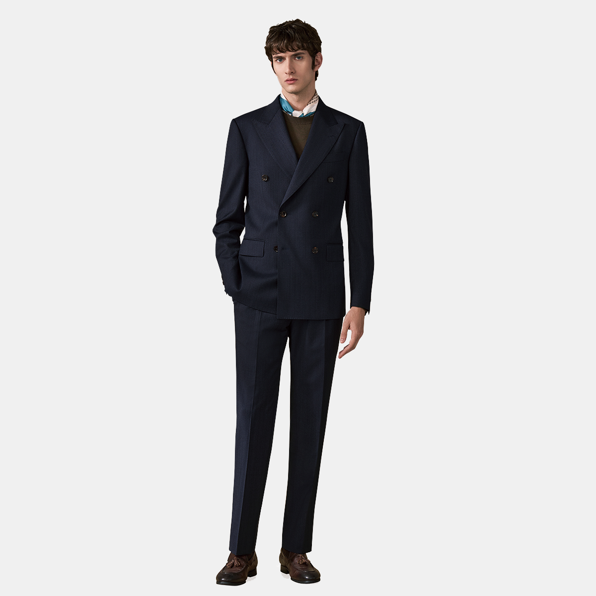 Navy Wool‑Polyester‑Elastane Double‑Breasted Two‑Piece Suit