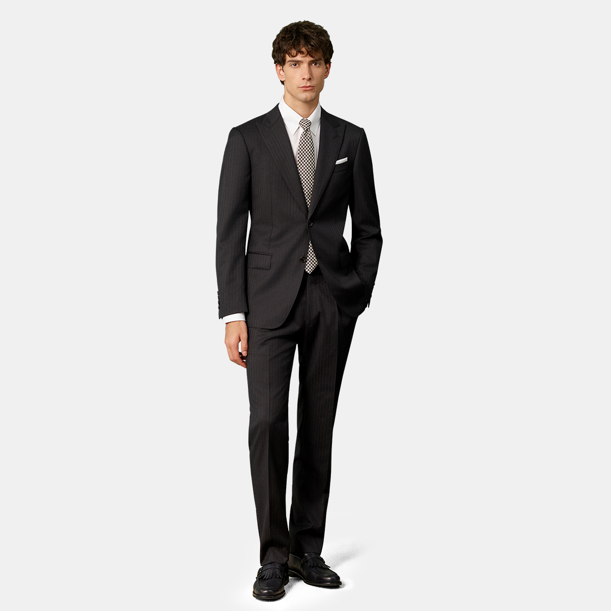 Black Wrinkle Resistant Pure Wool Hidden Stripe Two‑Piece Suit