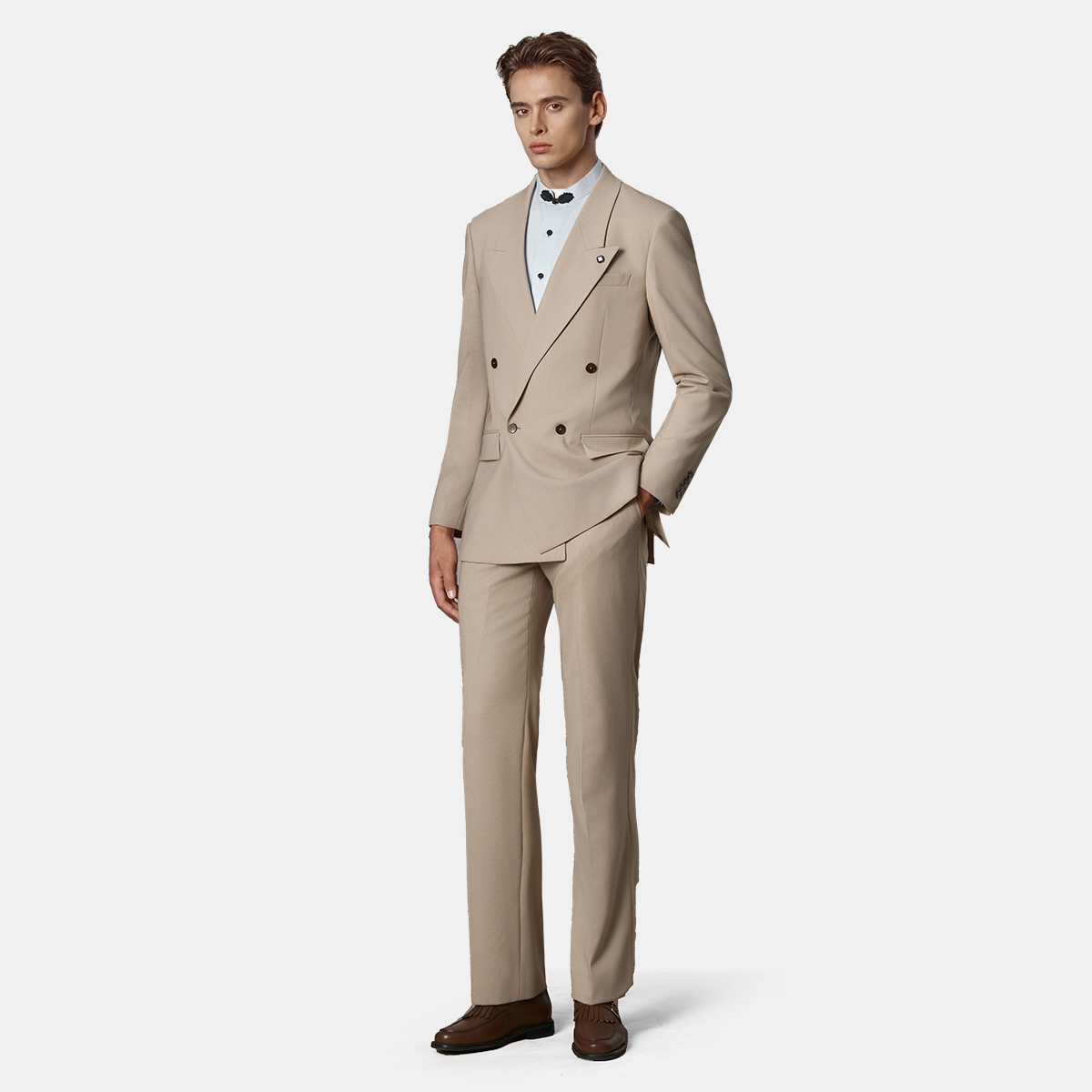 Brown Cool‑Series Twisted Pure‑Wool Fused Wedding Two‑Piece Suit