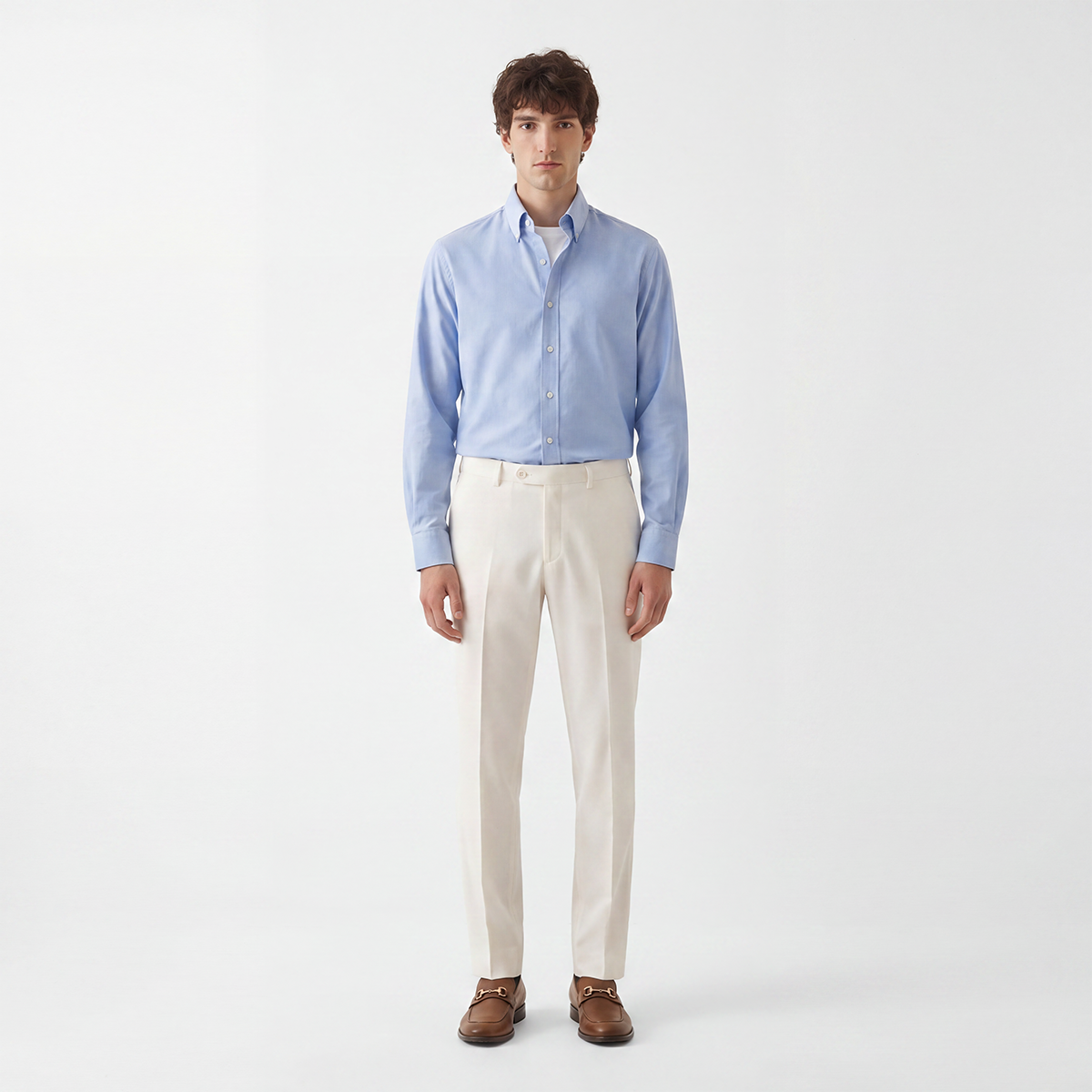 Blue Pure‑Cotton Frog‑Button Men's Shirt