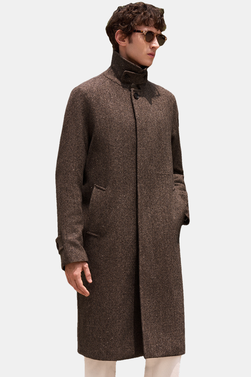 Dark Brown Wool 5‑Button Hidden Placket Overcoat