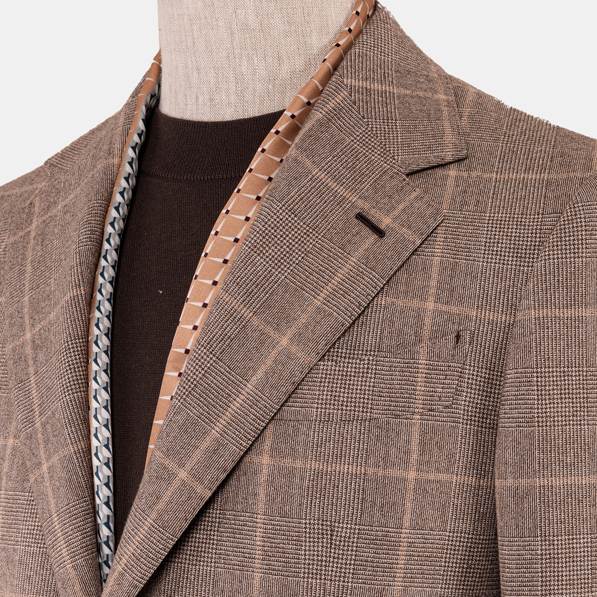 Brown Checked Wool‑Cashmere‑Blend 2‑Button Two‑Piece Suit