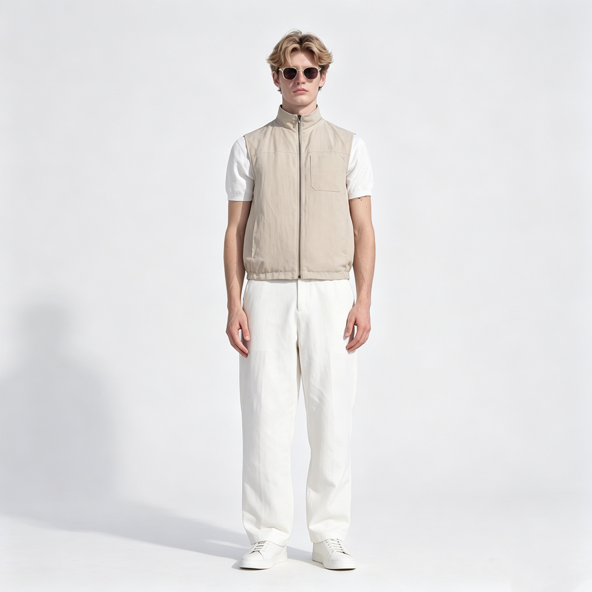 Brown Polyester‑Linen‑Cotton Hidden‑Button Commute Jacket
