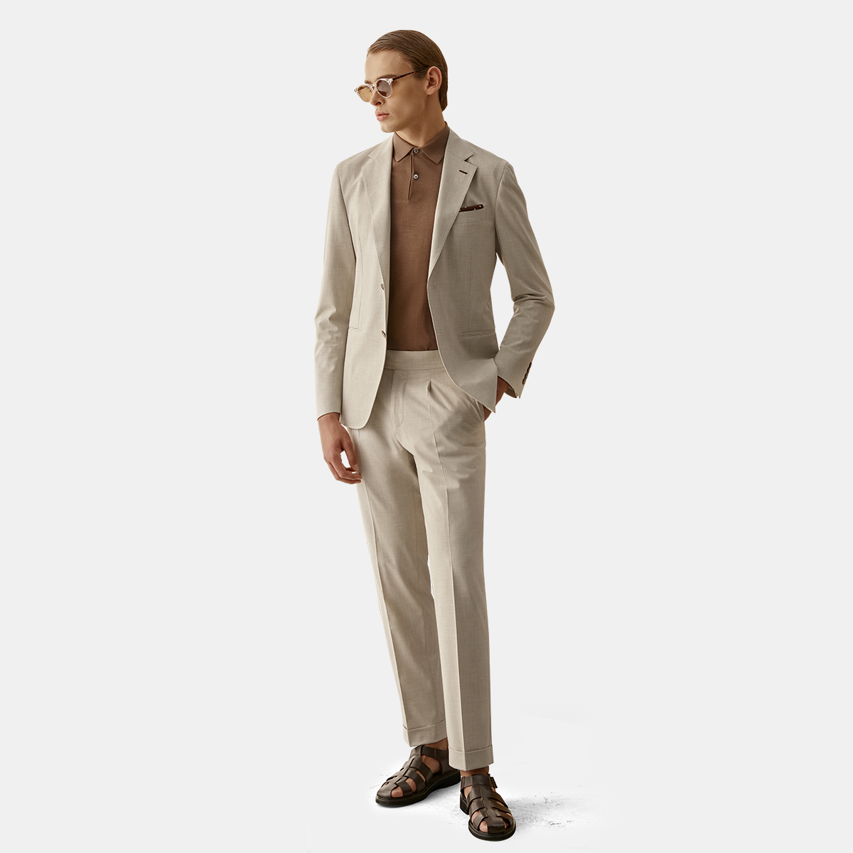 Beige Side Adjuster Two-Piece Suit