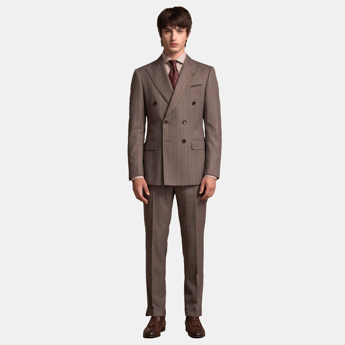 Gray Striped All‑Wool 6×2 Double‑Breasted Two‑Piece Suit