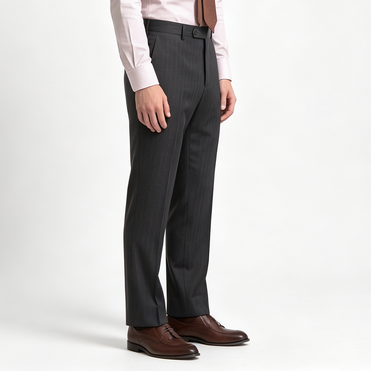 Dark Grey Pinstripe Pure‑Wool Half‑Canvas Two‑Piece Suit