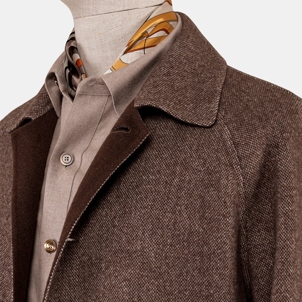 Dark Brown Wool‑Alpaca Double‑Faced 5‑Button Exposed‑Placket Overcoat