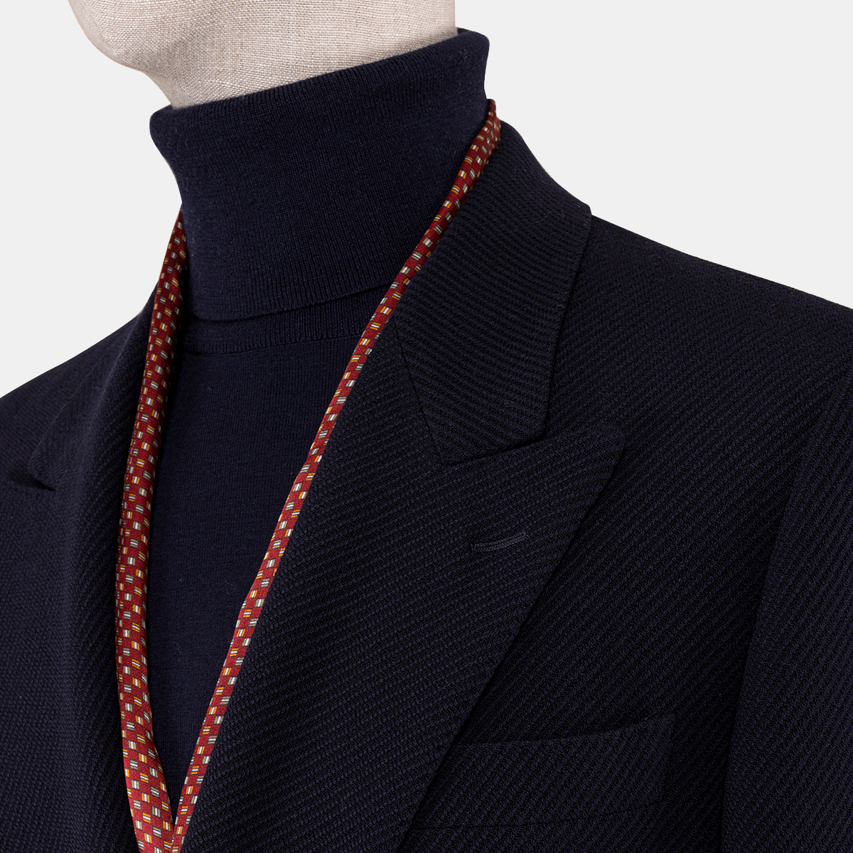 Navy Wool‑Polyamide‑Elastane Fused Double‑Breasted Blazer