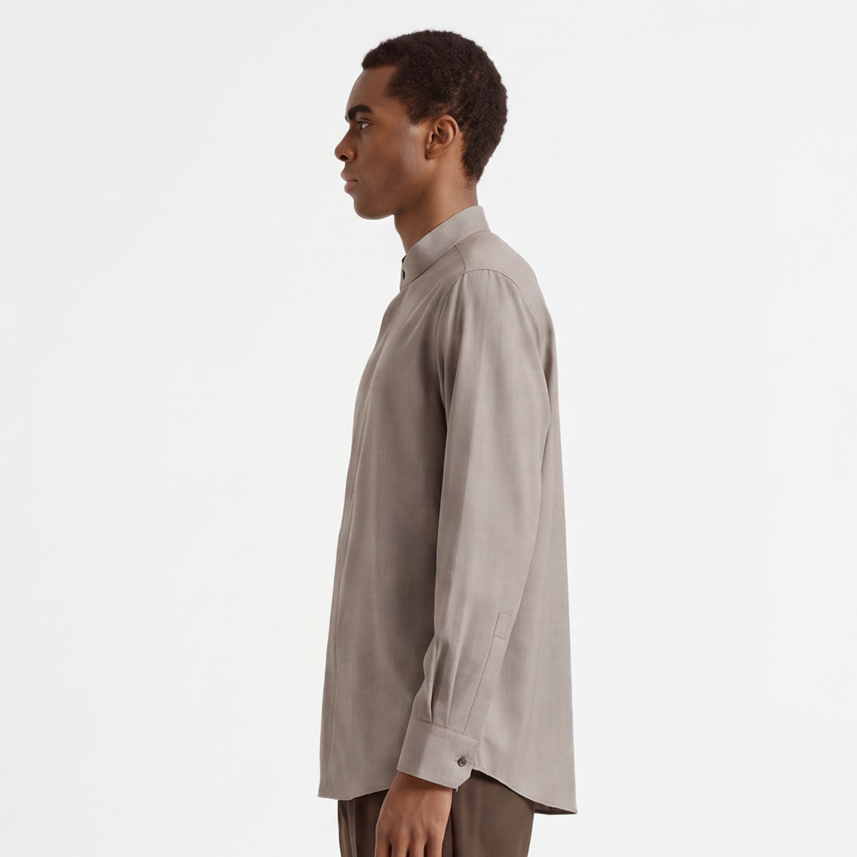 Brown Modal‑Polyester Stand‑Collar Men's Shirt